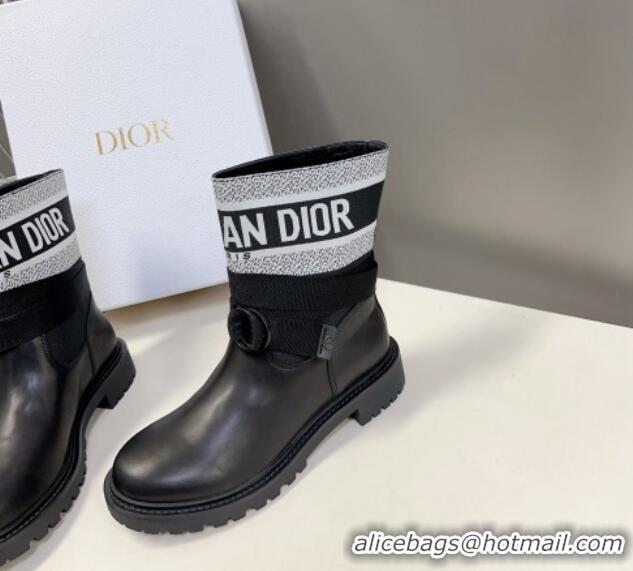 Classic Hot Dior D-Major Ankle Boots in Fabric and Calfskin Black/White 902017