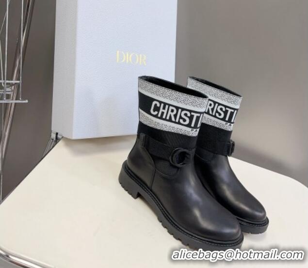 Classic Hot Dior D-Major Ankle Boots in Fabric and Calfskin Black/White 902017