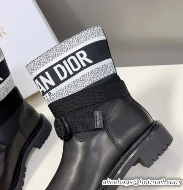 Classic Hot Dior D-Major Ankle Boots in Fabric and Calfskin Black/White 902017