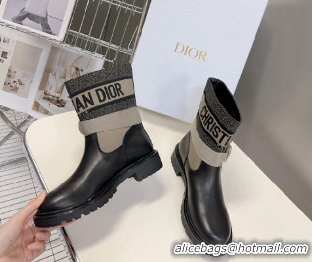 Pretty Style Dior D-Major Ankle Boots in Fabric and Calfskin Light Beige 902018