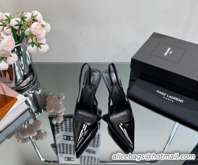 Charming Saint Laurent Blade Slingback Pumps 11cm in Patent Leather Black 614068