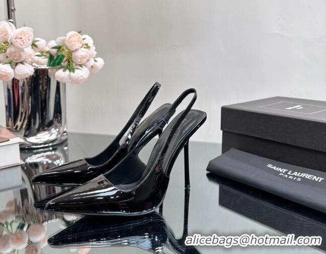 Charming Saint Laurent Blade Slingback Pumps 11cm in Patent Leather Black 614068