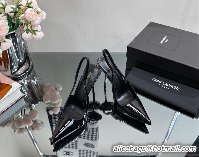 Charming Saint Laurent Blade Slingback Pumps 11cm in Patent Leather Black 614068