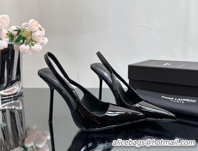 Charming Saint Laurent Blade Slingback Pumps 11cm in Patent Leather Black 614068