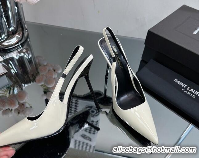 Shop Duplicate Saint Laurent Blade Slingback Pumps 11cm in Patent Leather White 614069