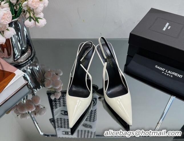 Shop Duplicate Saint Laurent Blade Slingback Pumps 11cm in Patent Leather White 614069