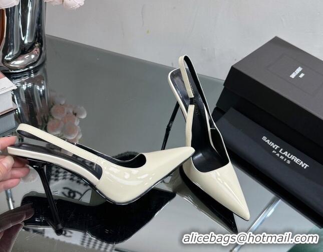 Shop Duplicate Saint Laurent Blade Slingback Pumps 11cm in Patent Leather White 614069