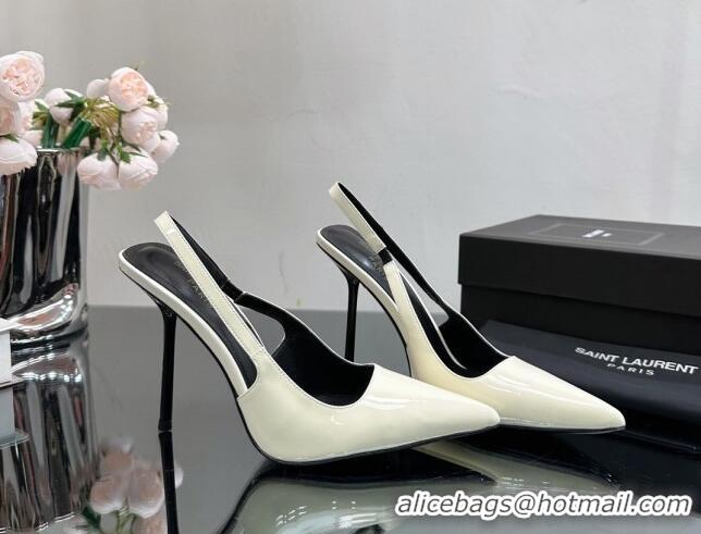 Shop Duplicate Saint Laurent Blade Slingback Pumps 11cm in Patent Leather White 614069