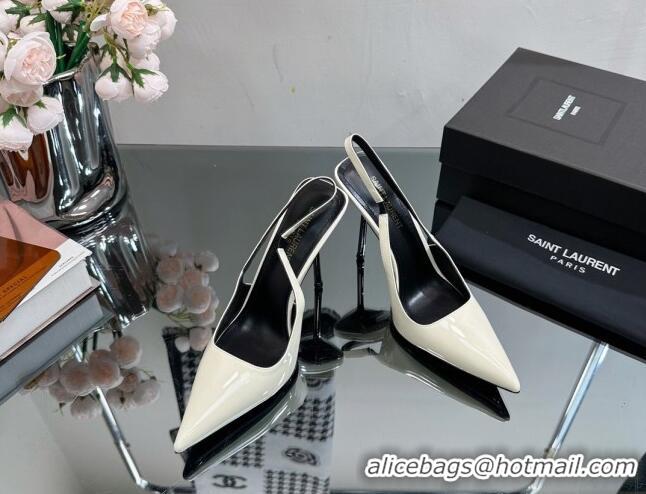 Shop Duplicate Saint Laurent Blade Slingback Pumps 11cm in Patent Leather White 614069