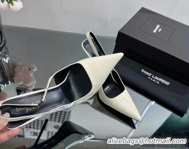 Shop Duplicate Saint Laurent Blade Slingback Pumps 11cm in Patent Leather White 614069