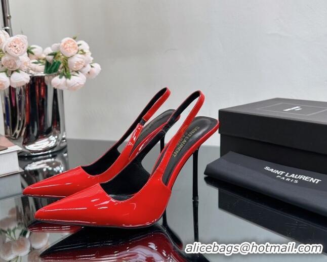 Leisure Saint Laurent Blade Slingback Pumps 11cm in Patent Leather Red 614070