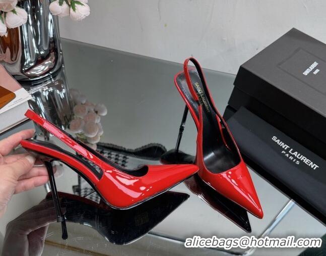 Leisure Saint Laurent Blade Slingback Pumps 11cm in Patent Leather Red 614070