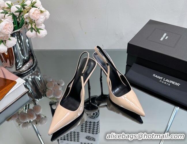 Unique Style Saint Laurent Blade Slingback Pumps 11cm in Patent Leather Nude 614071