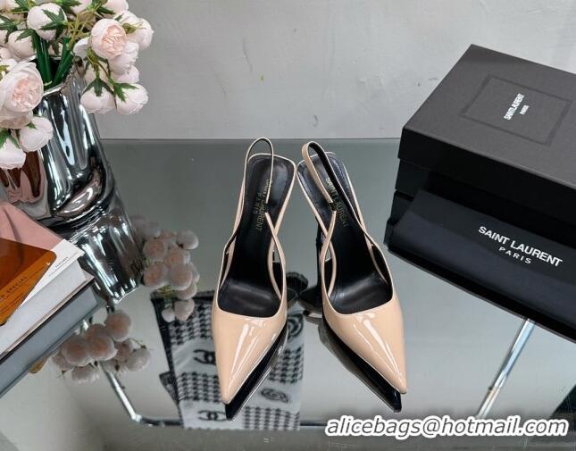 Unique Style Saint Laurent Blade Slingback Pumps 11cm in Patent Leather Nude 614071