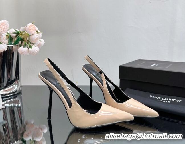 Unique Style Saint Laurent Blade Slingback Pumps 11cm in Patent Leather Nude 614071