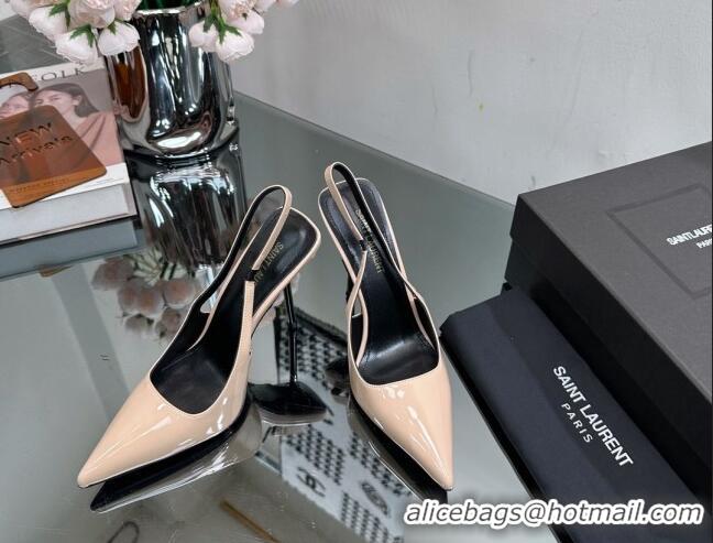 Unique Style Saint Laurent Blade Slingback Pumps 11cm in Patent Leather Nude 614071