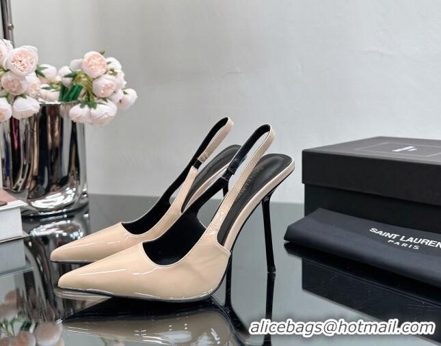 Unique Style Saint Laurent Blade Slingback Pumps 11cm in Patent Leather Nude 614071