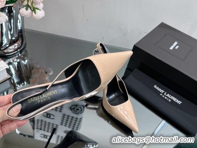 Unique Style Saint Laurent Blade Slingback Pumps 11cm in Patent Leather Nude 614071