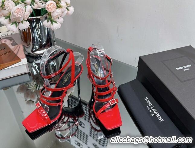 Best Product Saint Laurent Jerry High Heel Sandals 10.5cm in Patent Leather and Crystals Red 614072