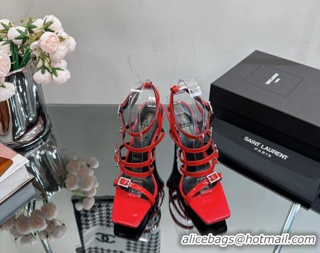 Best Product Saint Laurent Jerry High Heel Sandals 10.5cm in Patent Leather and Crystals Red 614072