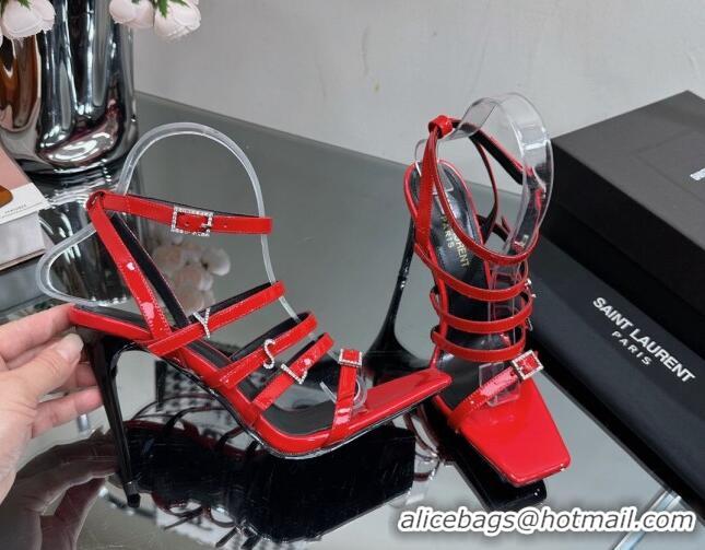 Best Product Saint Laurent Jerry High Heel Sandals 10.5cm in Patent Leather and Crystals Red 614072