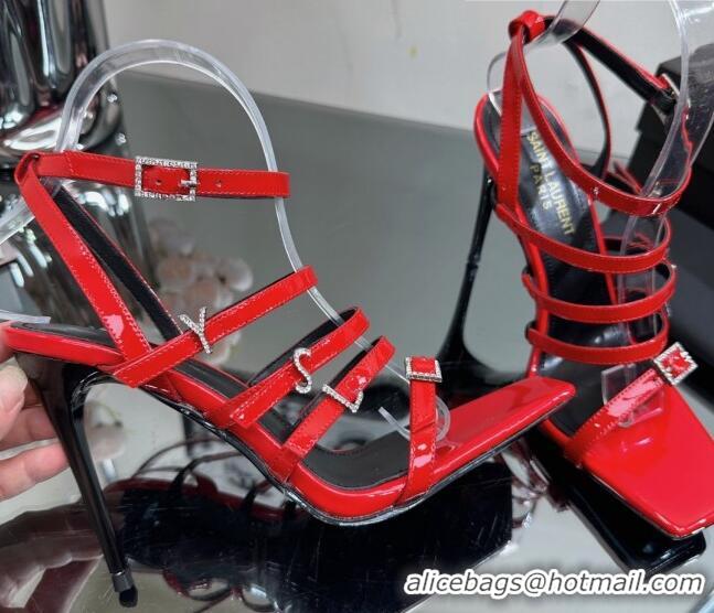 Best Product Saint Laurent Jerry High Heel Sandals 10.5cm in Patent Leather and Crystals Red 614072