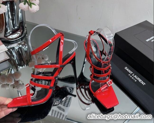 Best Product Saint Laurent Jerry High Heel Sandals 10.5cm in Patent Leather and Crystals Red 614072