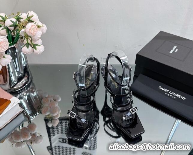 Popular Style Saint Laurent Jerry High Heel Sandals 10.5cm in Patent Leather and Crystals Black 614073