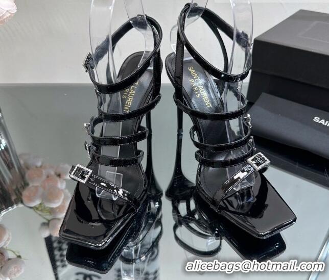 Popular Style Saint Laurent Jerry High Heel Sandals 10.5cm in Patent Leather and Crystals Black 614073