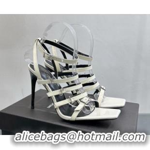 Charming Saint Laurent Jerry High Heel Sandals 10.5cm in Patent Leather and Crystals White 614074