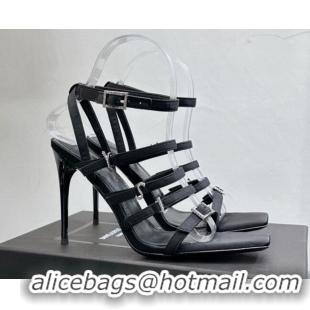 Original Cheap Saint Laurent Jerry High Heel Sandals 10.5cm in Crepe Satin and Crystals Black 614075