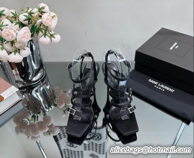 Original Cheap Saint Laurent Jerry High Heel Sandals 10.5cm in Crepe Satin and Crystals Black 614075