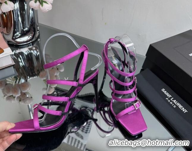 Lowest Price Saint Laurent Jerry High Heel Sandals 10.5cm in Crepe Satin and Crystals Purple 614076