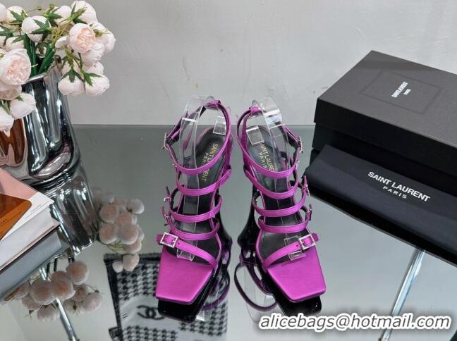 Lowest Price Saint Laurent Jerry High Heel Sandals 10.5cm in Crepe Satin and Crystals Purple 614076