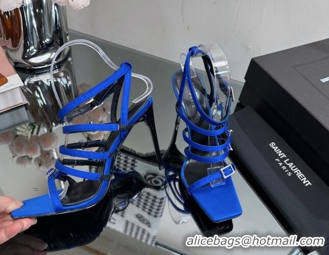 Good Product Saint Laurent Jerry High Heel Sandals 10.5cm in Crepe Satin and Crystals Blue 614077