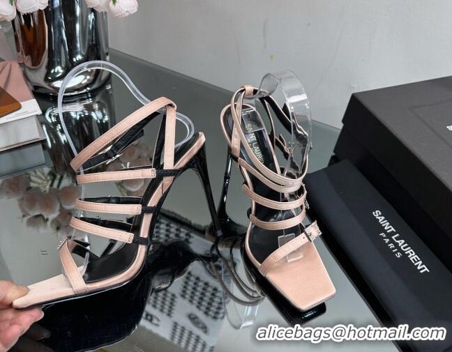 Top Design Saint Laurent Jerry High Heel Sandals 10.5cm in Crepe Satin and Crystals Nude 614078