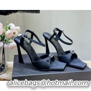 Cheap Price Saint Laurent Venue High Heel Sandals 10.5cm in Crepe Satin and Crystals Black 614079