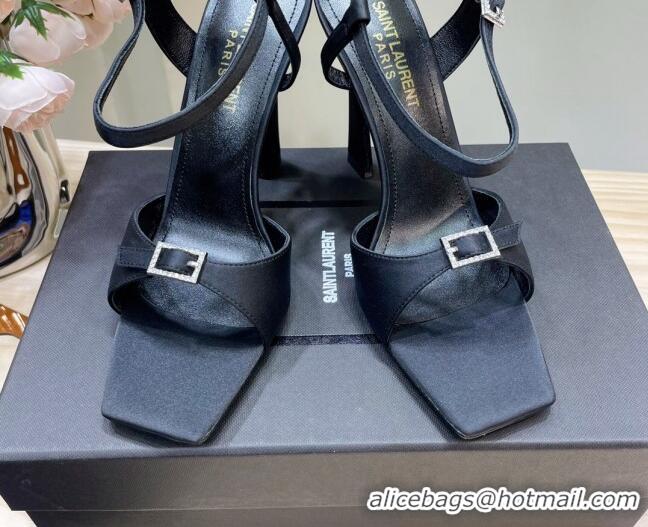 Cheap Price Saint Laurent Venue High Heel Sandals 10.5cm in Crepe Satin and Crystals Black 614079