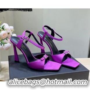 Big Discount Saint Laurent Venue High Heel Sandals 10.5cm in Crepe Satin and Crystals Purple 614080