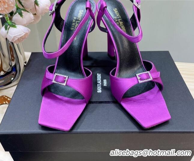 Big Discount Saint Laurent Venue High Heel Sandals 10.5cm in Crepe Satin and Crystals Purple 614080