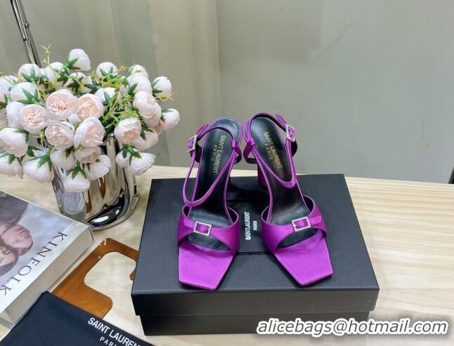 Big Discount Saint Laurent Venue High Heel Sandals 10.5cm in Crepe Satin and Crystals Purple 614080