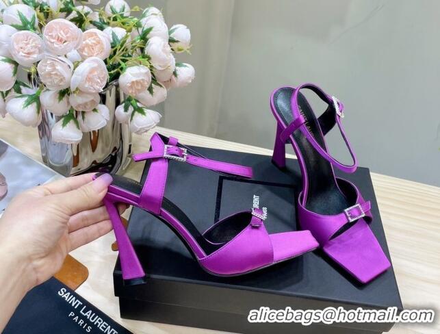 Big Discount Saint Laurent Venue High Heel Sandals 10.5cm in Crepe Satin and Crystals Purple 614080