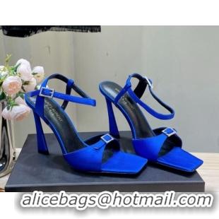 Lower Price Saint Laurent Venue High Heel Sandals 10.5cm in Crepe Satin and Crystals Blue 614081