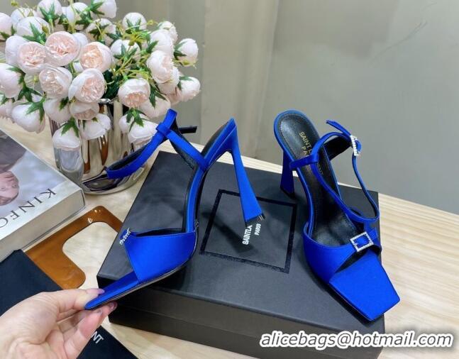 Lower Price Saint Laurent Venue High Heel Sandals 10.5cm in Crepe Satin and Crystals Blue 614081