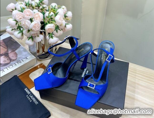 Lower Price Saint Laurent Venue High Heel Sandals 10.5cm in Crepe Satin and Crystals Blue 614081