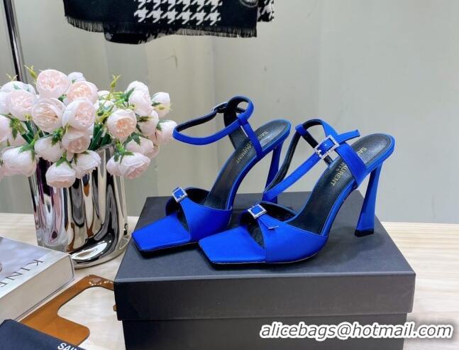 Lower Price Saint Laurent Venue High Heel Sandals 10.5cm in Crepe Satin and Crystals Blue 614081