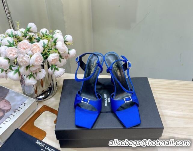 Lower Price Saint Laurent Venue High Heel Sandals 10.5cm in Crepe Satin and Crystals Blue 614081