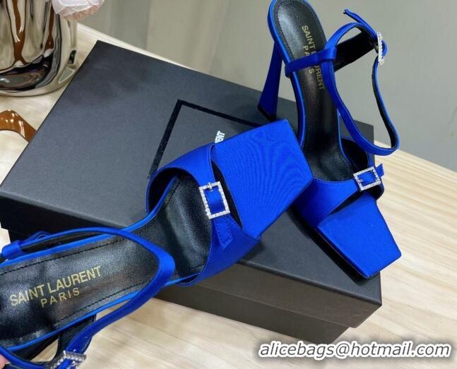 Lower Price Saint Laurent Venue High Heel Sandals 10.5cm in Crepe Satin and Crystals Blue 614081