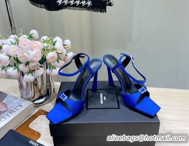 Lower Price Saint Laurent Venue High Heel Sandals 10.5cm in Crepe Satin and Crystals Blue 614081