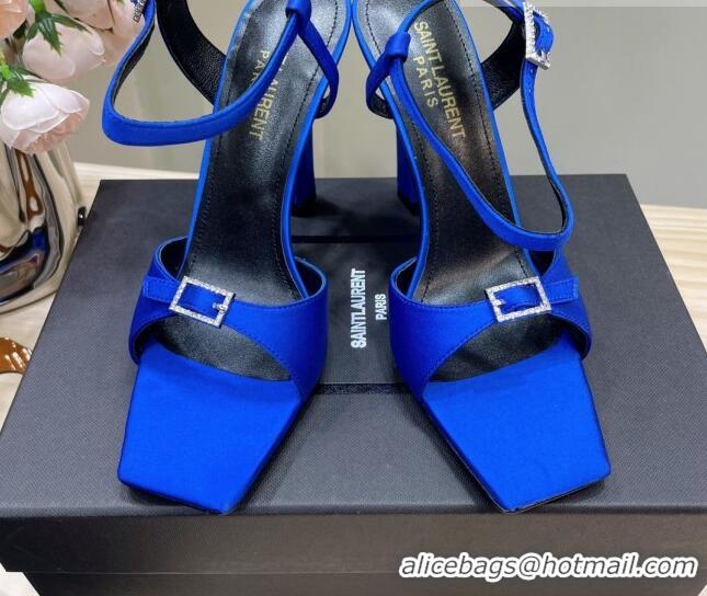 Lower Price Saint Laurent Venue High Heel Sandals 10.5cm in Crepe Satin and Crystals Blue 614081